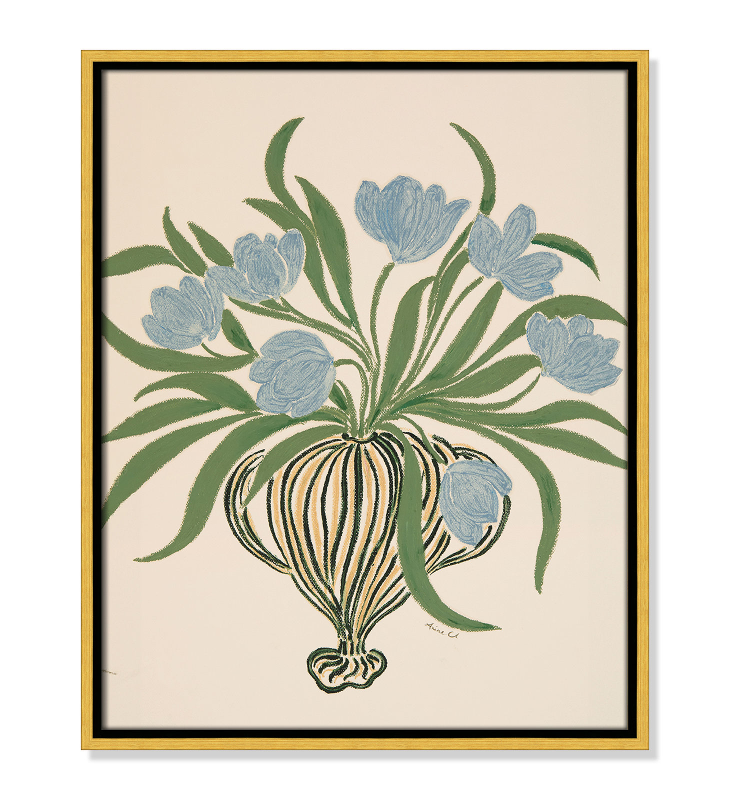 Colette "La Poire Blue Tulips" Print, 21.5" H x 17.5" W, Gold