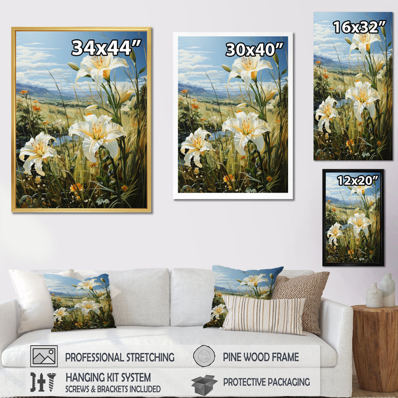 Meadow of Lilies I - impression sur toile florale et botanique, Toile tendue, H 44 po x l 34 po x P 1,5 po