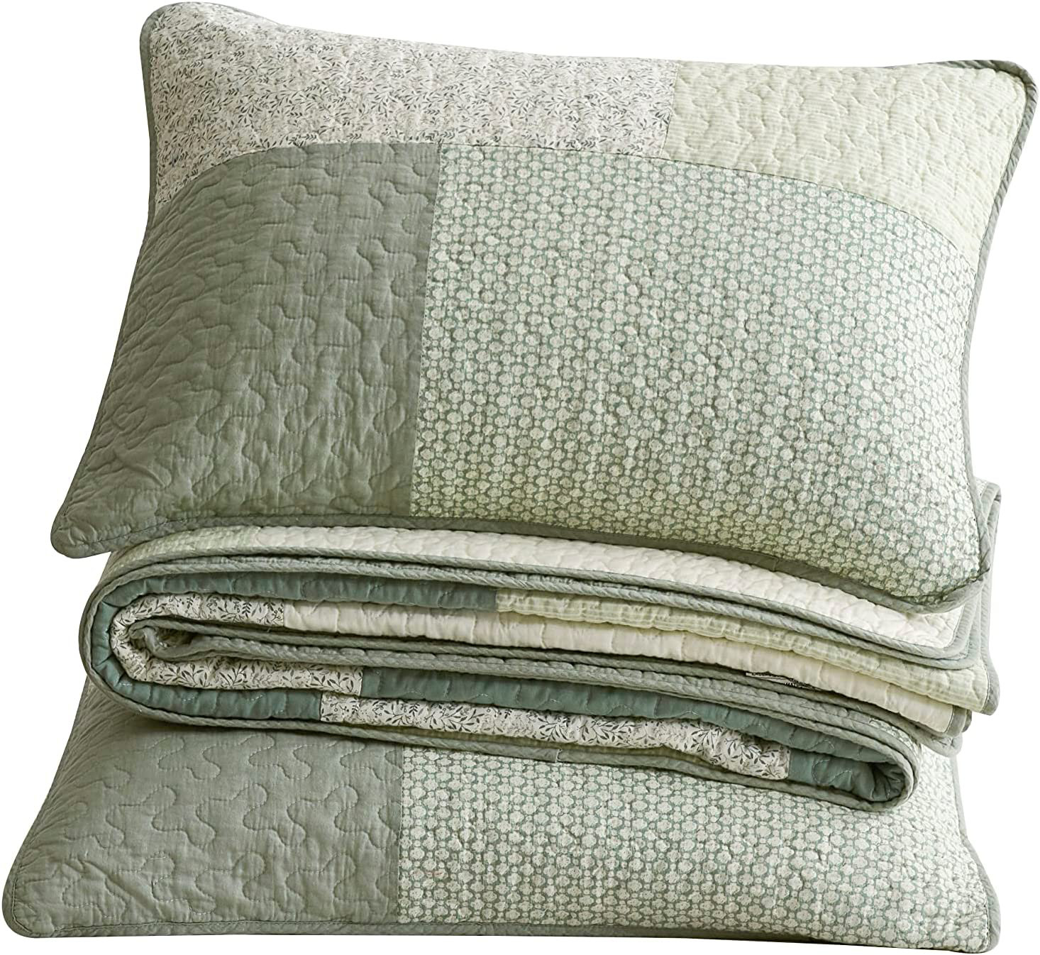Chezmoi Collection Light Mint/Gray Patchwork Pre-Washed Cotton Quilt Set & Reviews | Wayfair