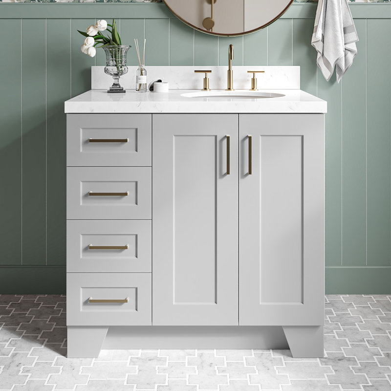 37 IN.  Single Bathroom Vanity, Gray, Oval, Right