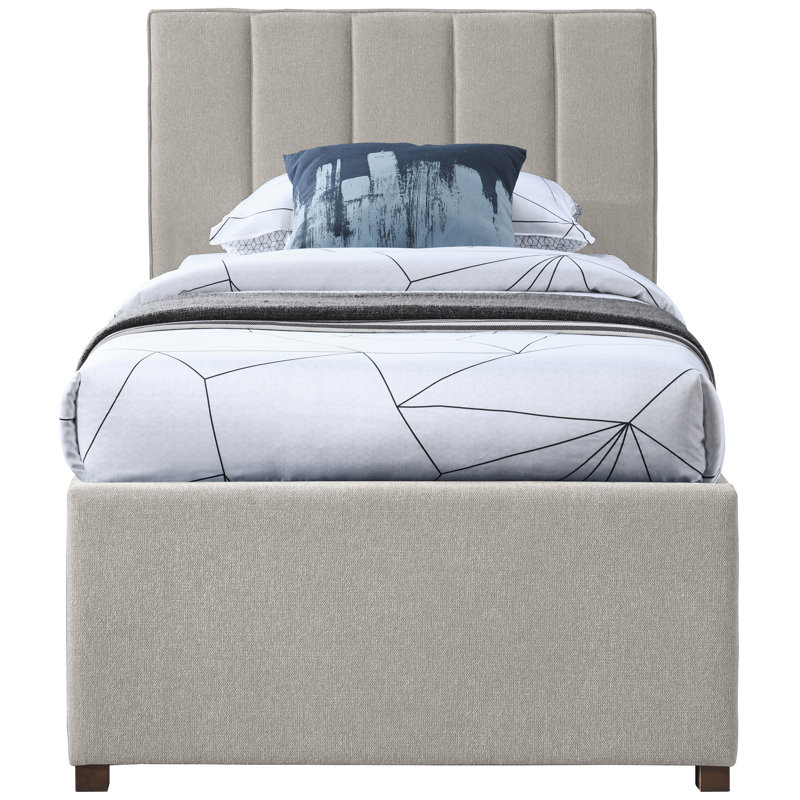 Harper Sav Twin Tufted Platform Bed, Beige Linen Textured Fabric