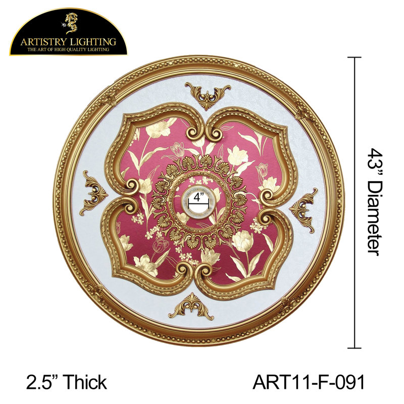 Motif de tulipe ronde 43 po, Or antique / rouge
