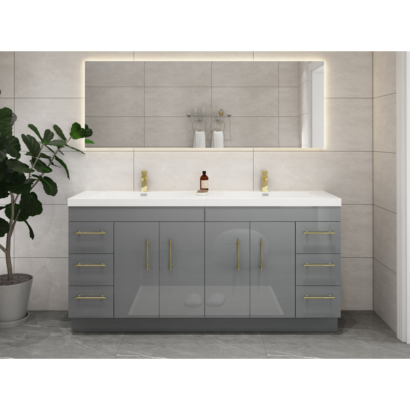 Ensemble de meuble-lavabo double 72 po Romer, Gris lustré, Or