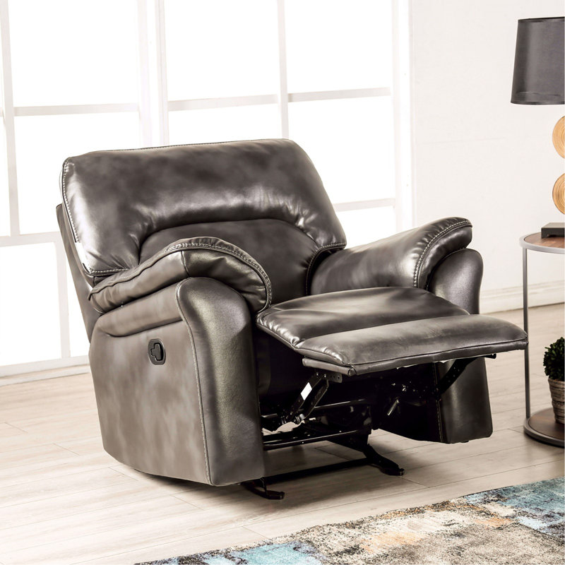 Fauteuil oscillant inclinable au fini gris foncé avec accoudoirs oscillants de style transitionnel