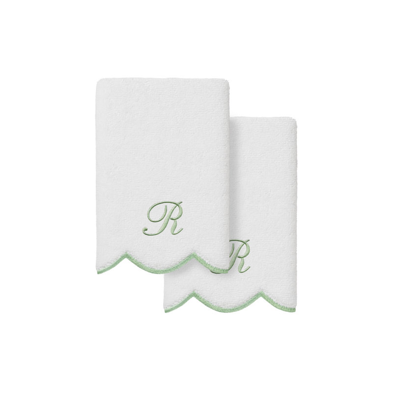 Ensemble de serviettes Linum Home Textiles 100% coton turc ADORNIA, R, Blanc/vert, Ensemble de 2 serviettes à doigts