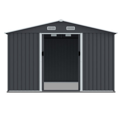 Unité de rangement extérieure en métal 8 po x 10 pi avec portes coulissantes et évent pour la cour arrière, le patio, la pelouse - garde les vélos, outils, jardin robuste, 8 x 10, pour les outils, les tondeuses