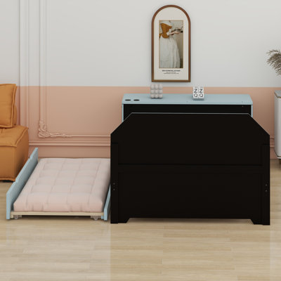 Lit de jour en bois avec couchette, bureau et port USB