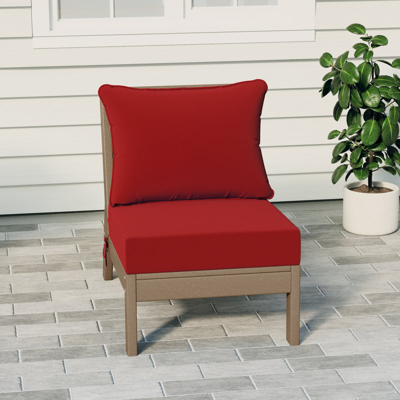 Deep Seating Armless Chair With Cushions, Red, Light Brown