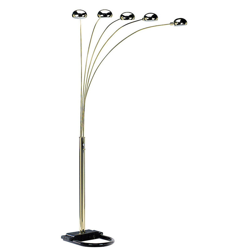 Lampe sur pied ajustable à finition noire, Laiton poli, 84"