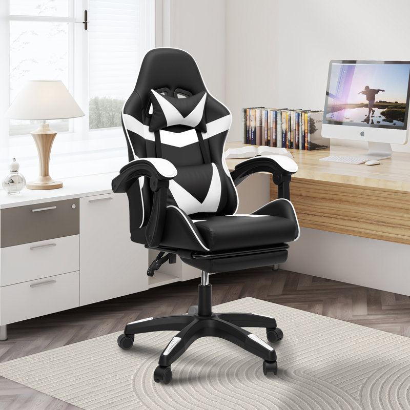 Fauteuil de bureau ergonomique à haut dossier avec finition en polyuréthane noir et blanc, Blanc
