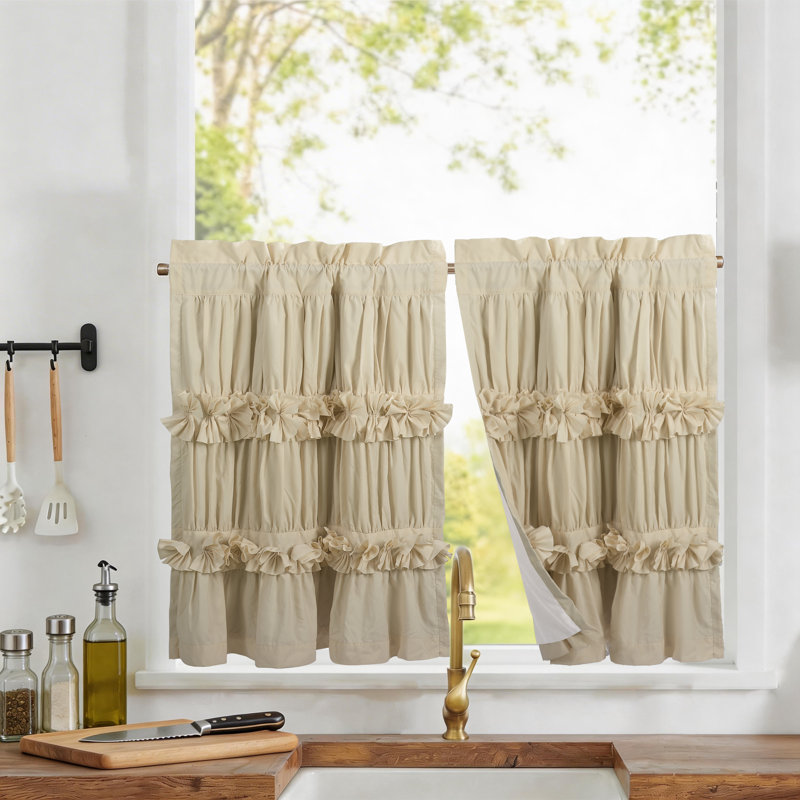 Paquet de 2 rideaux de cuisine Ruffle, Beige, L 30 po x L 24 po