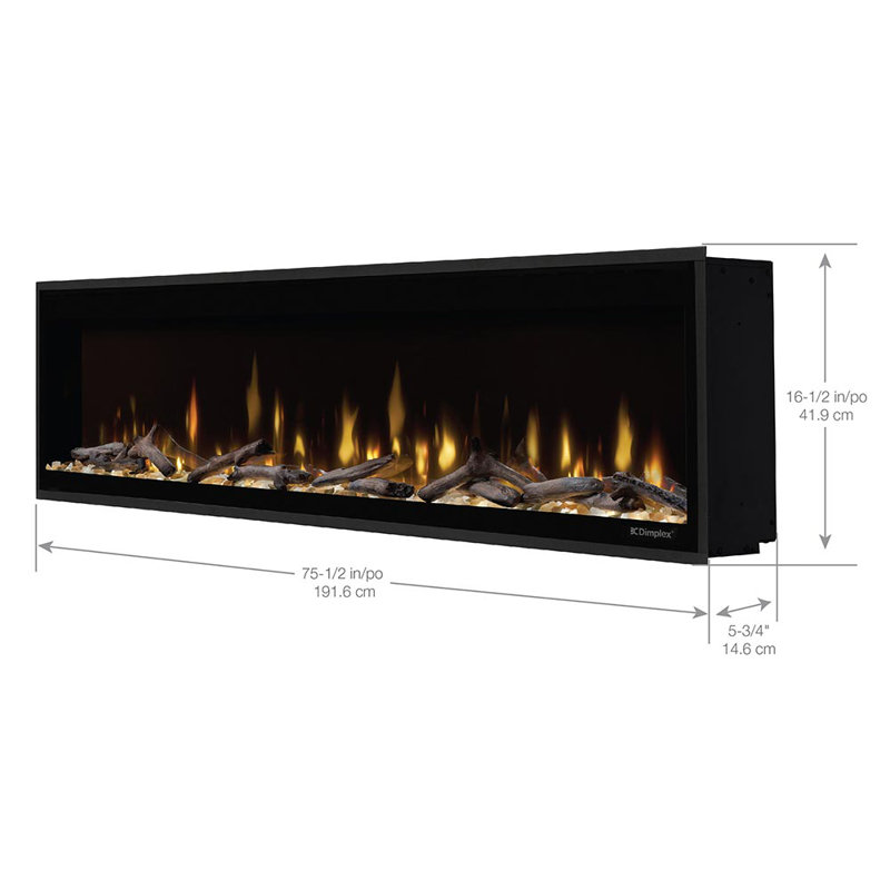 Evolve Black Electric Fireplace with 8530 BTU, 16.49" H x 75.41'' W x 5.79" D