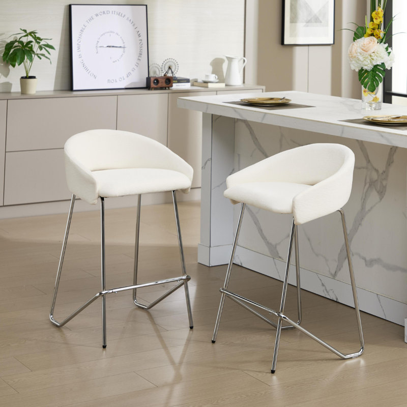 Upholstered Counter Stool with Metal Frame, White