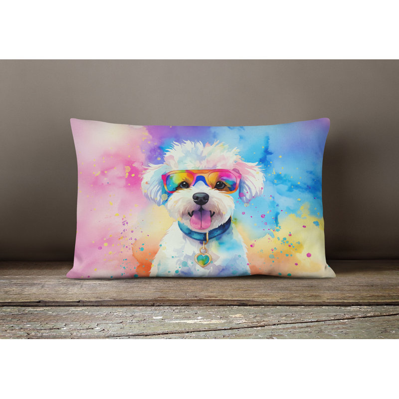 Coussin décoratif en tissu Bichon Frise Hippie Dawg, 12 po x 16 po, Rectangulaire