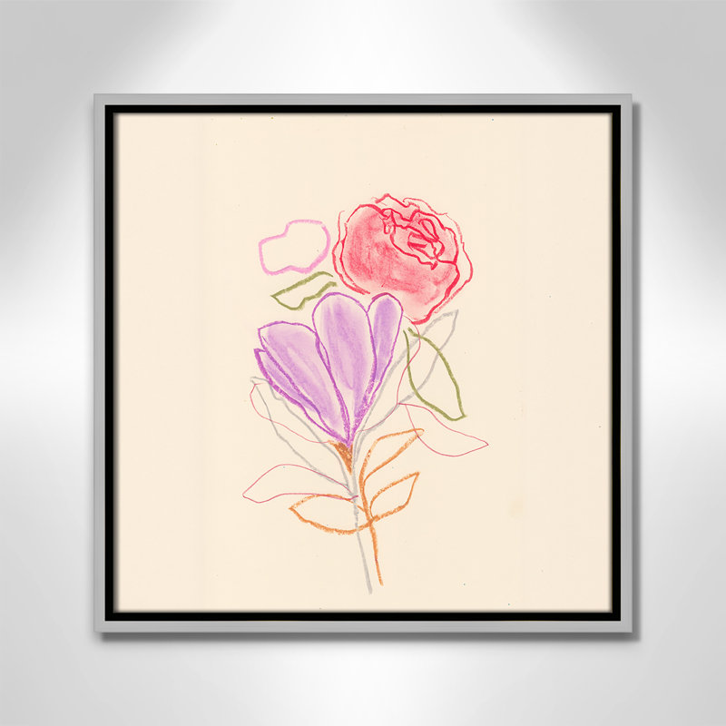 Simple Floral III - reproduction carrée par Bea Dina, Argent, H 17,5 po x l 17,5 po