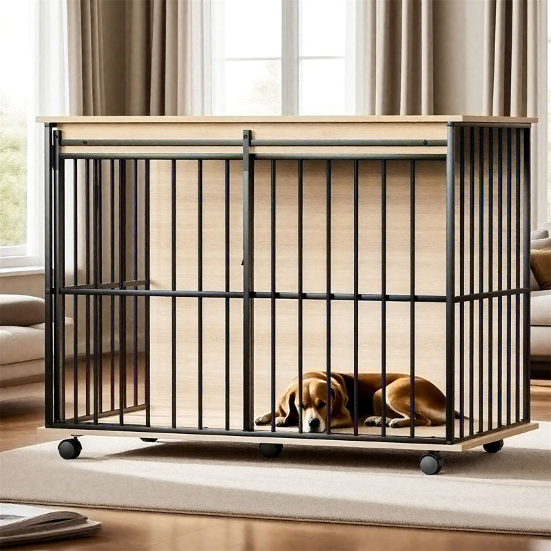 Caisse pour chien en bois, Noir + Naturel