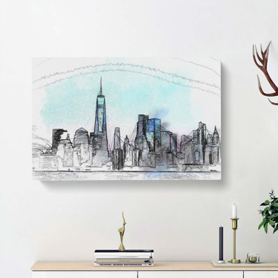 Freedom Tower & New York City In Abstract - Wrapped Canvas Print