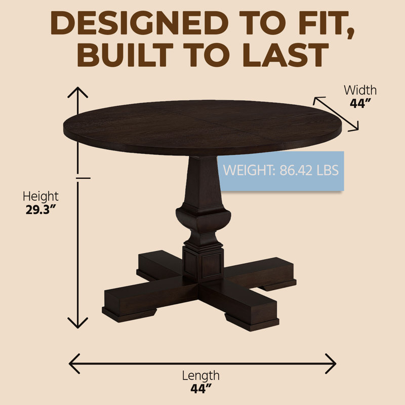 Rumson 44" Modern Farmhouse Pedestal Dining Table, Dark Brown, Brown