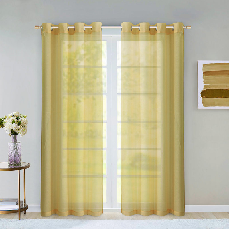 Makeira Semi Sheer Curtain Pair, 2 Panels, Gold