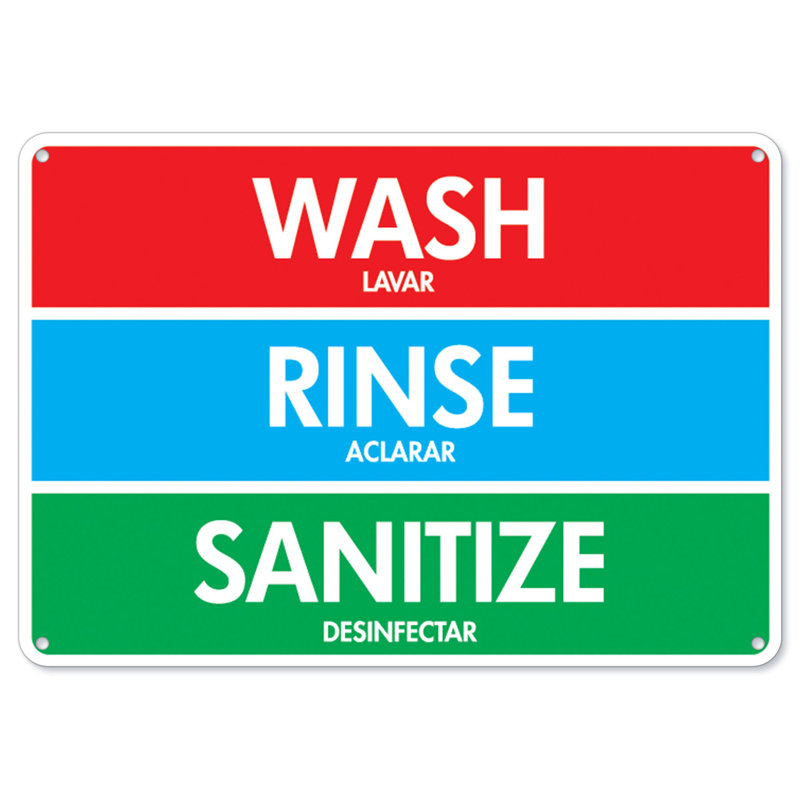 Wash Rinse Sanitize Signs Aluminum Sign 12 x 18