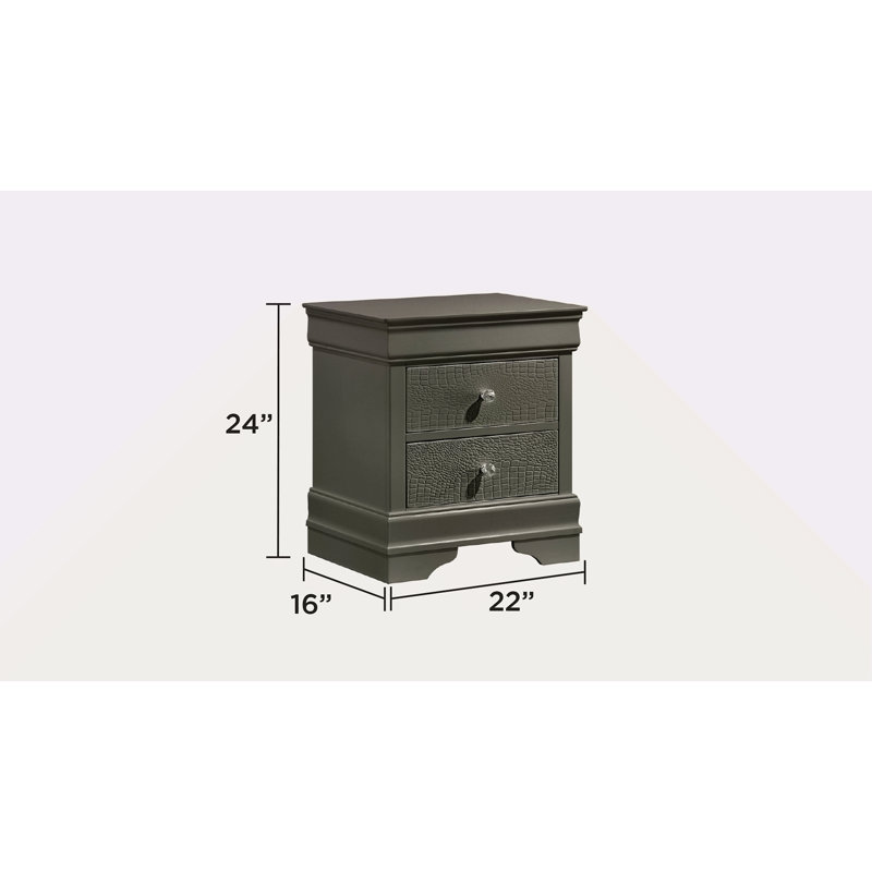 Table de chevet 2 tiroirs de style moderne en bois, Gris