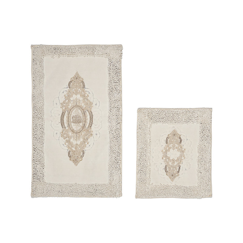 Luxurious Bathmat Set (2 Pieces), Cream Colour, 19.7 x 23.6 inches & 23.6 x 39.4 inches | 100% Polyester, 15 mm Pile Height, Non-Slip Underside, Antibacterial | Machine Washable for Easy Care & Long-Lasting Durability