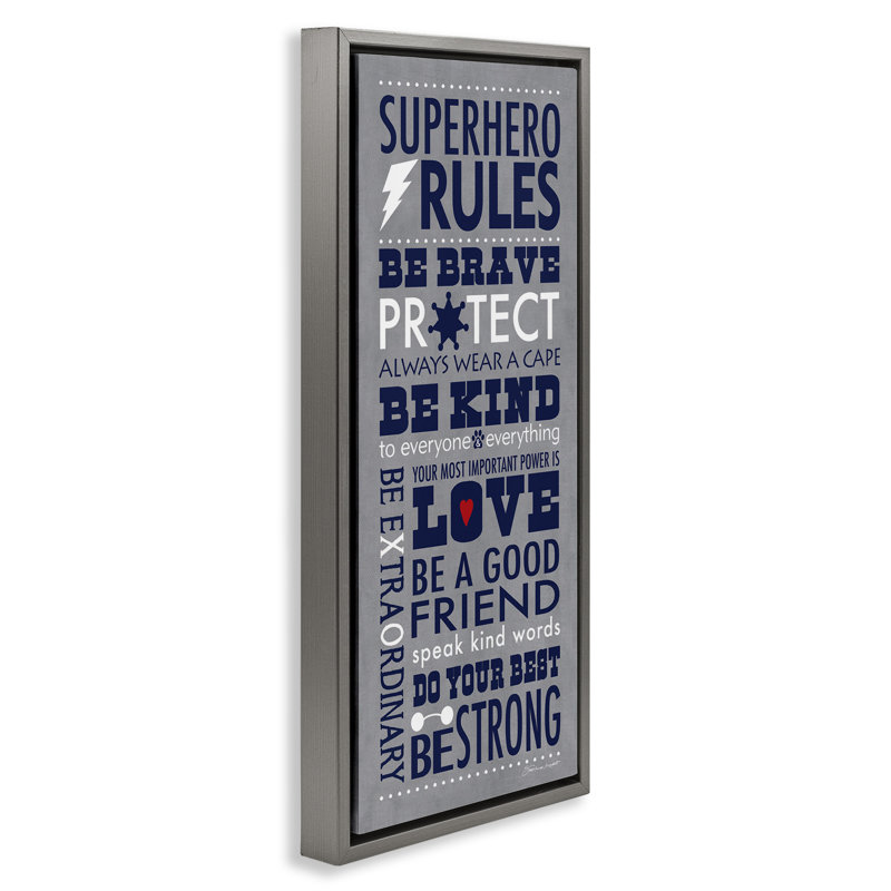 Superhero Rules Typographie, Cadre flottant gris lustré, H 31 po x l 15 po