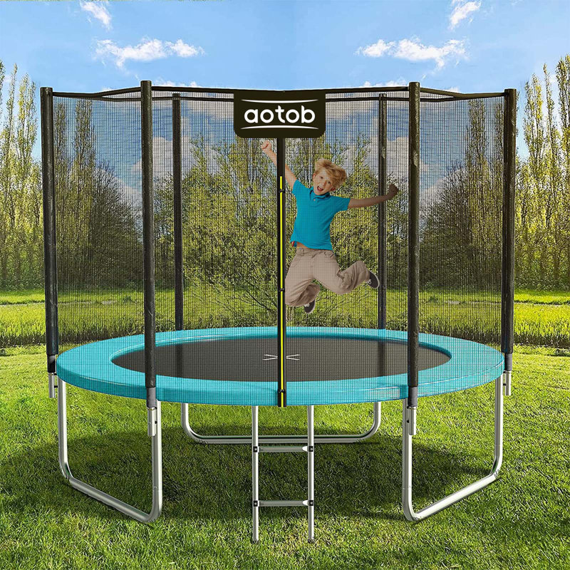 Trampoline AOTOB 8FT pour enfants / adultes, trampoline 400 lb avec filet de sécurité / échelle Backyard, azur, Bleu