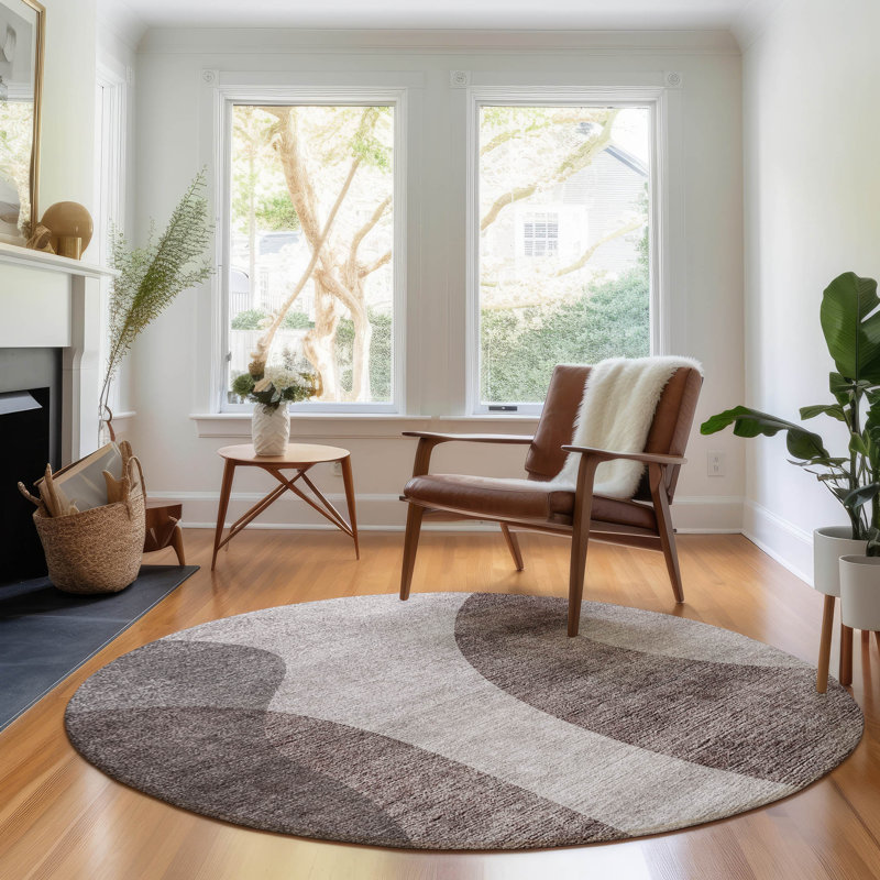 Premium Machine Washable Arnette Mocha Rug, Round 8'