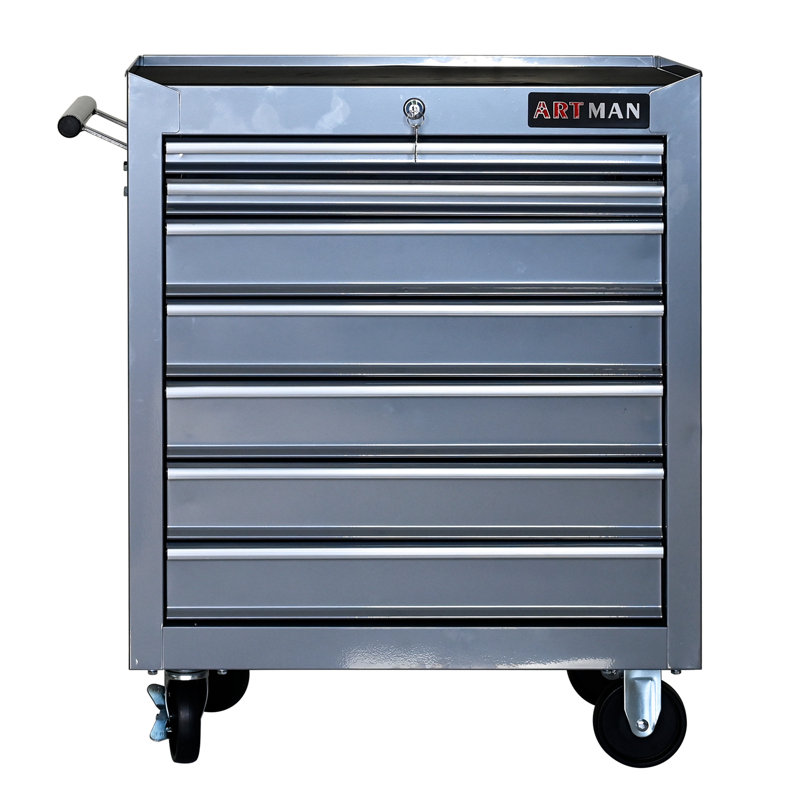 Chariot à outils multifonctionnel à 7 tiroirs avec roues, Argent argent
