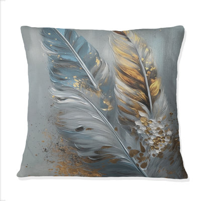 Gold Feather Wanderlust I - Glam Feather Printed Throw Pillow