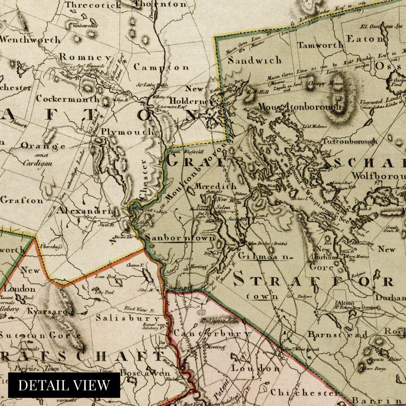 «1796 New Hampshire Map», art mural, H 24 po x l 16 po x P 0,1 po