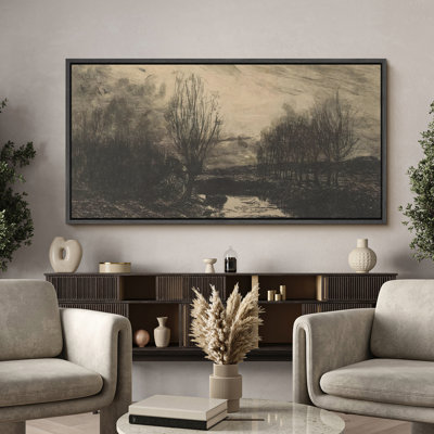 Moody Dark Landscape with Trees and Water Modern Art