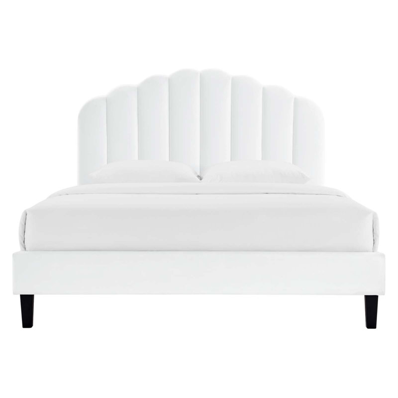 Lit plateforme en velours Daisy Performance par Modway, Grand, Blanc