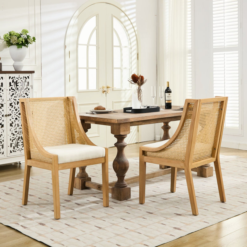 Chaise d'appoint rustique en bois d'hévéa de conception américaine avec siège en lin doux et pour plusieurs pièces, Beige