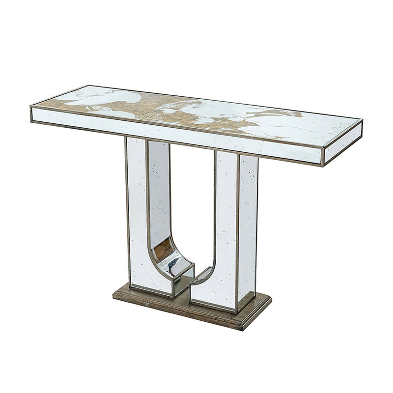 Console rectangulaire 47 po x 15,5 po x 31 po avec motif floral élégant et finition en miroir