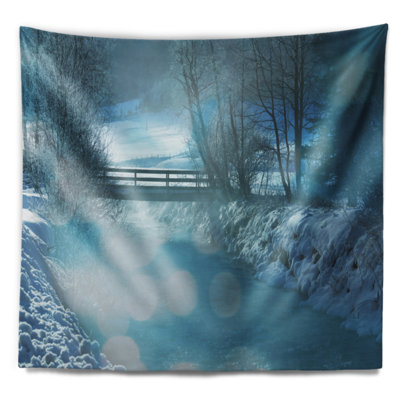 Paysage, belle rivière d'hiver vue tapisserie