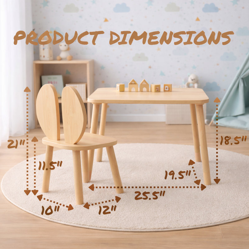 Ensemble de table et chaises en bois pour enfants, Blanc / naturel / rose