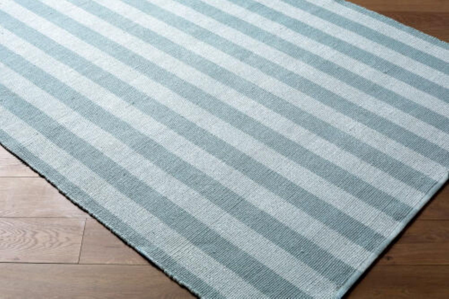 Jeanette Hand-Woven Striped Rug, Blue, Rectangle 5' x 8'