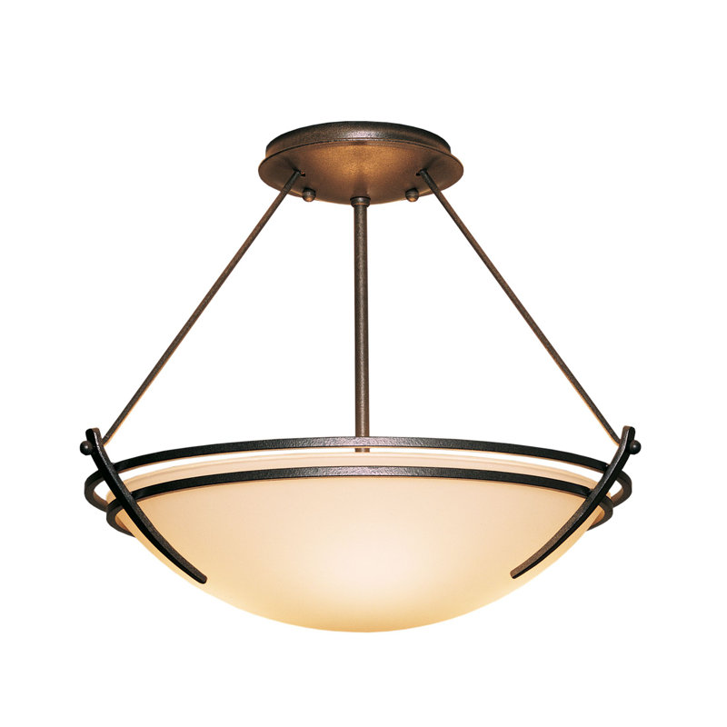 Plafonnier semi-encastré Presidio Tryne, Fer naturel, H 12,5 po x l 16,4 po x P 16,4 po, Opale