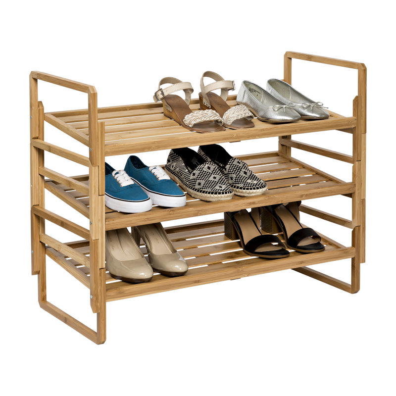 12 Pair Stackable Solid Wood Shoe Rack