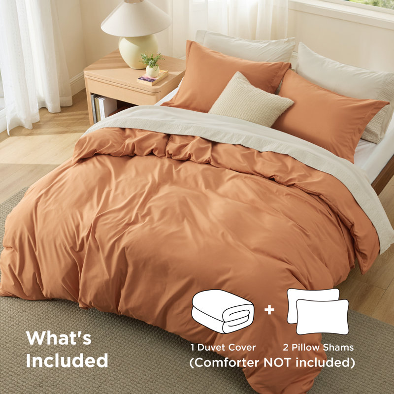 Bedsure Burnt Orange Duvet Cover Twin Size - Soft Double Brushed Bedding Set for Kids & Adults（Set of 3）, Burnt Orange