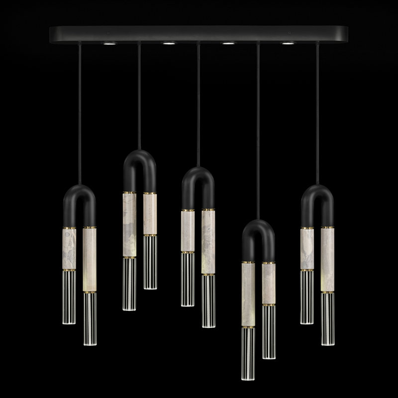 Luminaire suspendu linéaire 51,5 po Antonia, Noir / laiton / fumée
