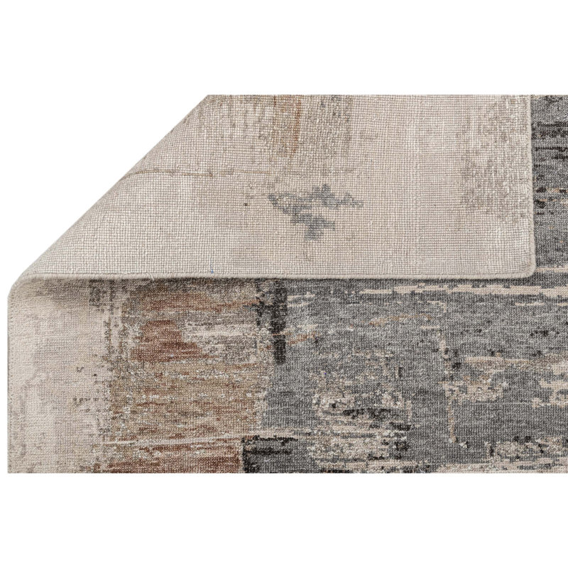 Hand Knotted Abstract Area Rug in Ivory/Peach/Gray, Rectangle 8' x 10'