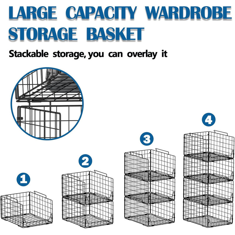 5-Tier Stackable Closet Organizer Shelf Foldable Metal Storage Bins