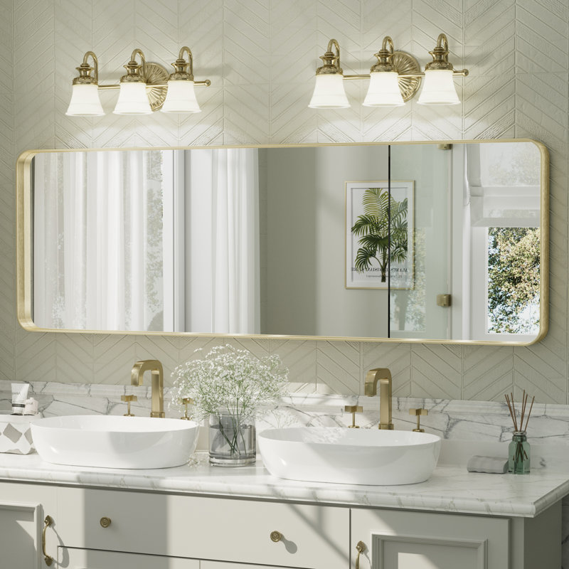 Miroir mural Aevar, 65 po x 22 po, Or brossé