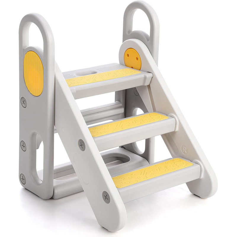 Marchepied pliable pour lavabo de salle de bain, marchepied réglable pour tout-petits à 3 marches avec poignées en plastique antidérapant pour enfants