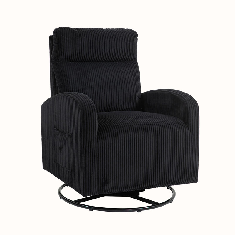 Upholstered Swivel Glider Rocking Chair, Black Corduroy