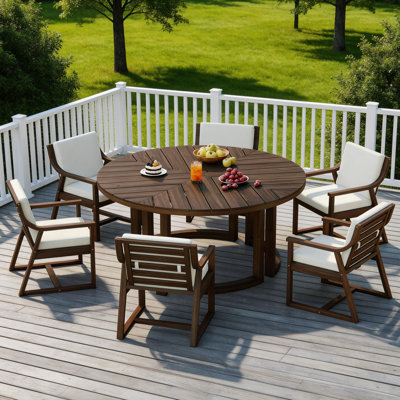 Outdoor 7-Piece Acacia Wood Dining Set with Padded Chairs for Patio, Garden, or Poolside