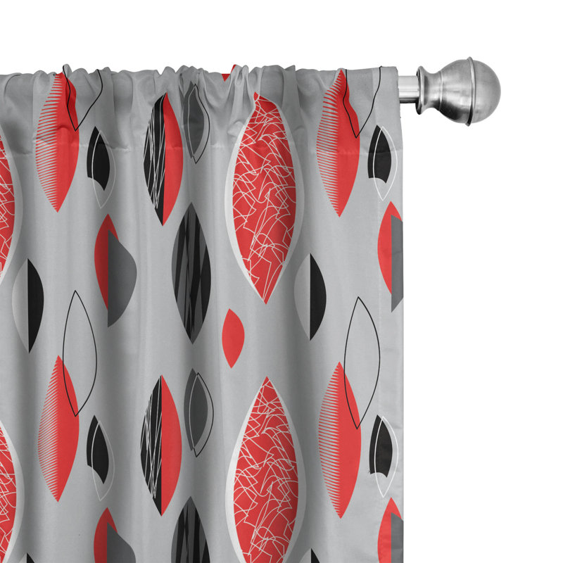 Red and Black Abstract Leaf Polyester Curtain Panels, 28" x 63" (Set of 2)